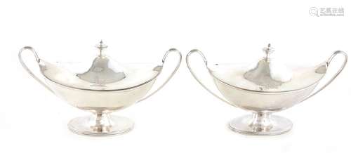 Pair George III Sterling Silver Sauce Tureens, John Robins (...