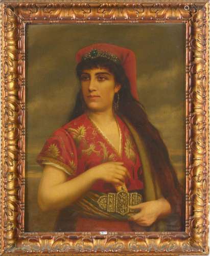 Huile sur toile "Portrait d'une jeune croate sous ...