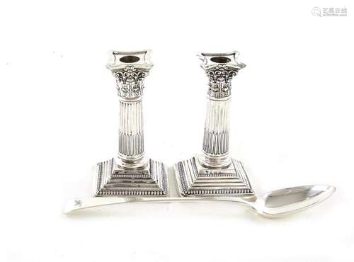 Pair Edwardian Sterling Silver Candlesticks and Georgian Ric...