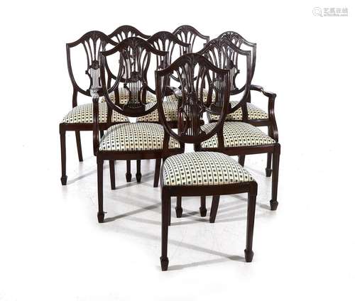 Sheraton Style Carved Mahogany Dining Chairs (8pcs)