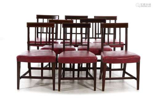 Eight Sheraton Inlaid Mahogany Dining Chairs (8pcs)