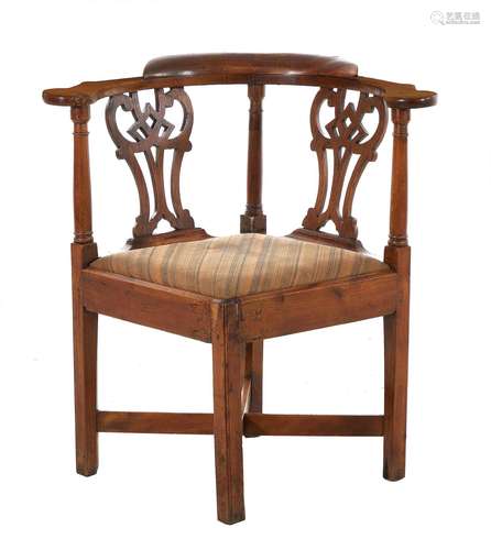 Georgian Carved Yew Wood Corner Chair