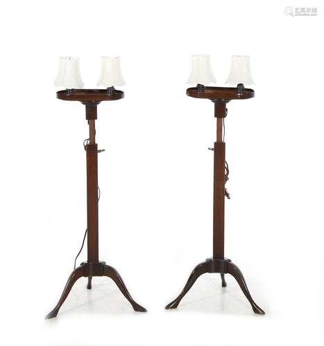 Pair Georgian Style Mahogany Adjustable Floor Lamps (2pcs)