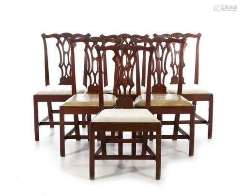 George III Chinese Chippendale Style Side Chairs, Set of Six...