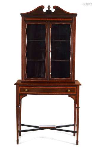 Hepplewhite Style Inlaid Mahogany Curio Cabinet on Stand