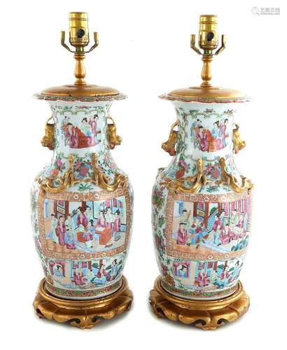 Pair Chinese Rose Mandarin Porcelain Vases (2pcs)