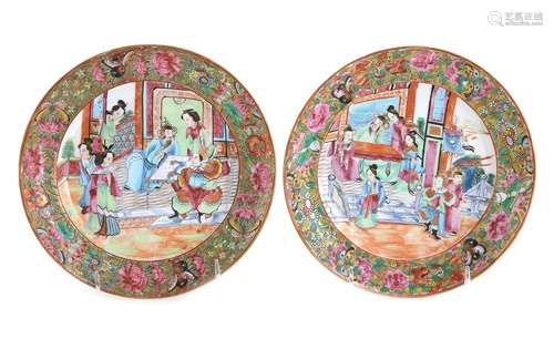 Pair Chinese Export Rose Medallion Porcelain Plates (2pcs)