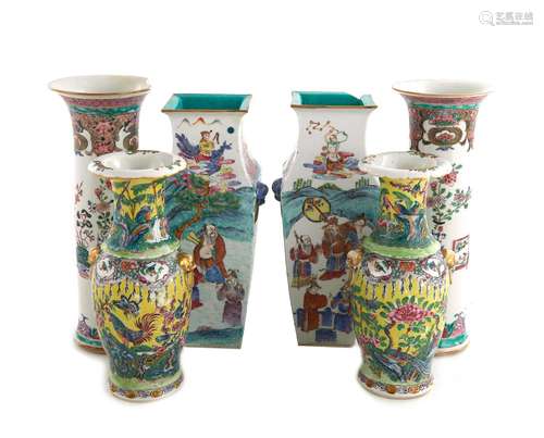 Chinese Export Famille Rose Porcelain Vases (6pcs)