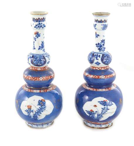 Pair Chinese Imari Porcelain Triple-Gourd Bulb Vases (2pcs)