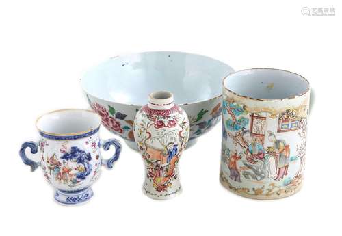 Chinese Export Porcelain Bowl, Cup, Tankard, and Vase (4pcs)