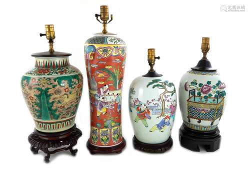 Chinese Porcelain Vases, Converted to Lamps (4pcs)