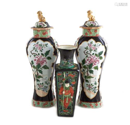 Chinese Famille Noire Porcelain Vases (3pcs)