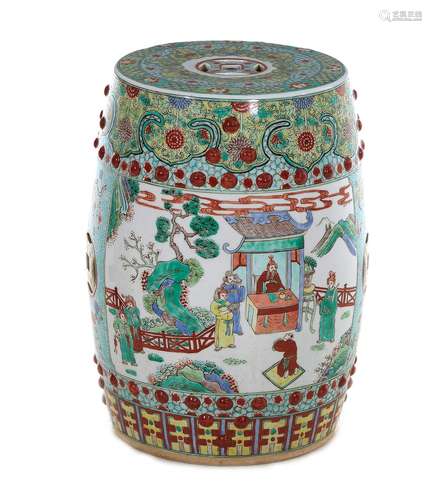 Chinese Famille Verte Porcelain Garden Seat