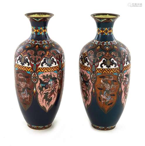 Pair Chinese Cloisonne Vases (2pcs)