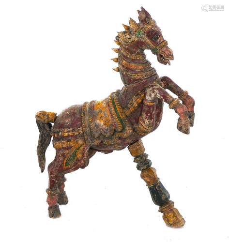 Mideastern Polychromed Carved Wood Figure of Horse