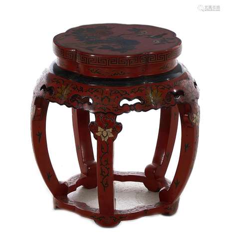 Chinese Red Lacquer and Painted Pedestal