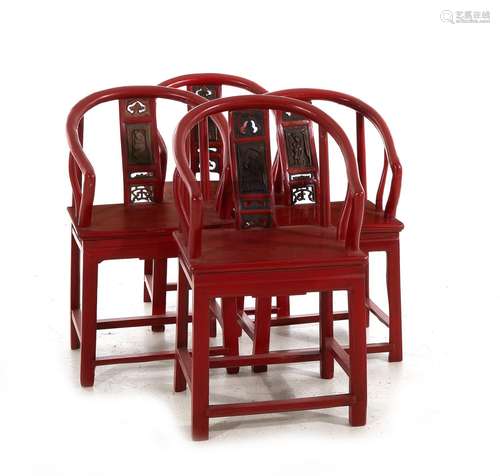 Chinese Red Lacquer Armchairs (4pcs)