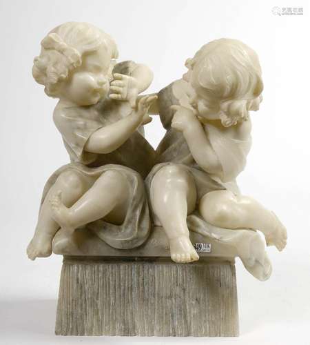 "Les jeux d'enfants" en albâtre sculpté. Trav...