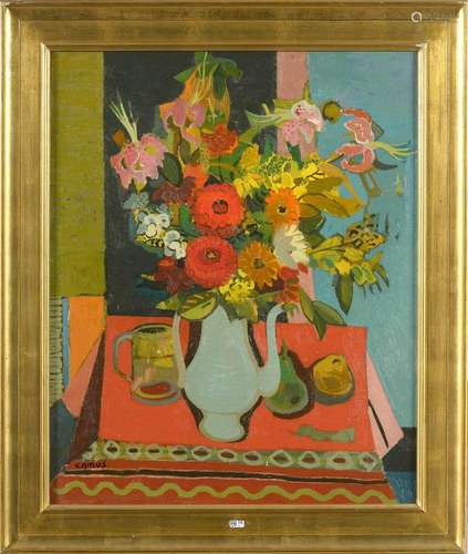 Huile sur toile "Nature morte au bouquet de fleurs"...