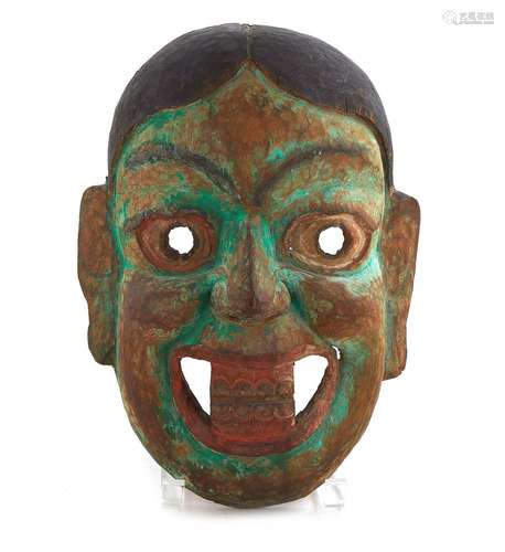 Tribal Polychrome-Decorated Carved Wood Mask