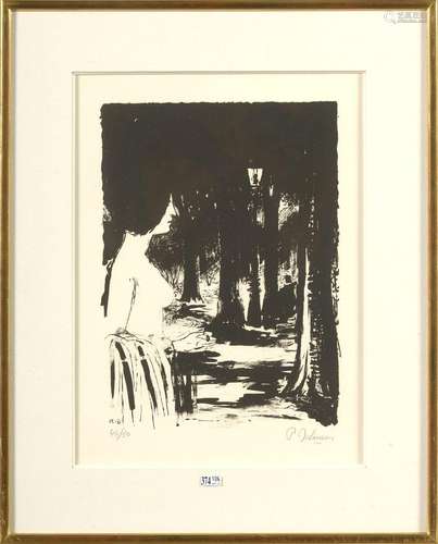 "La forêt" lithographie en noir et blanc sur papie...