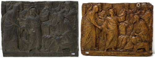 Deux bas-reliefs représentant "Jésus parmi les scribes&...
