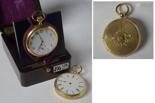 Deux montres gousset en or jaune 18 carats. Clefs jointes. D...