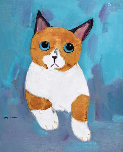 孙洪敏 2020年作 蓝眼睛的小猫 布面油画