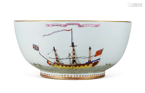 19世纪 英国帆船图纹章瓷大碗
