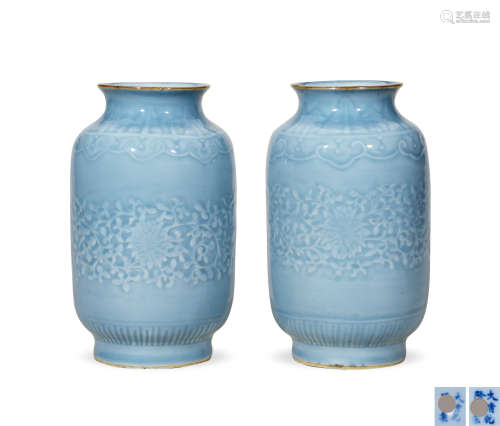 清中期 天蓝釉花卉纹灯笼瓶 （一对）