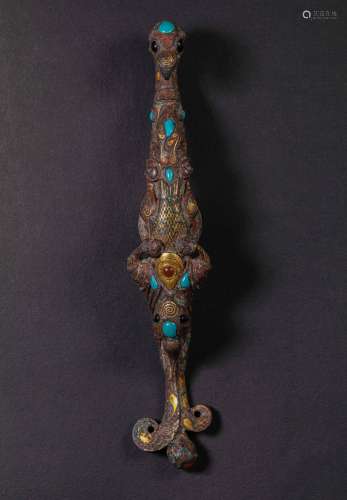 Ming dynasty, Gold and silver inlaid with turquoise, Gilt be...