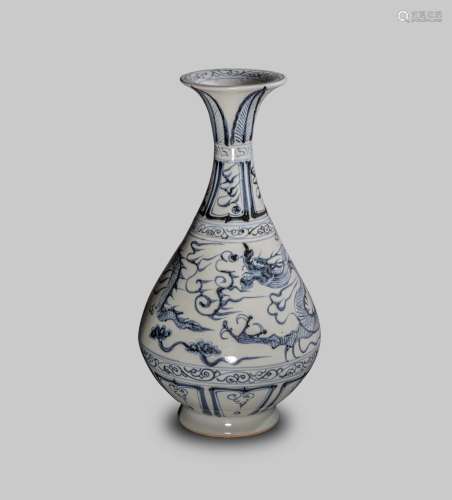 Ming Dynasty, Blue and white dragon-pattern jade pot spring ...