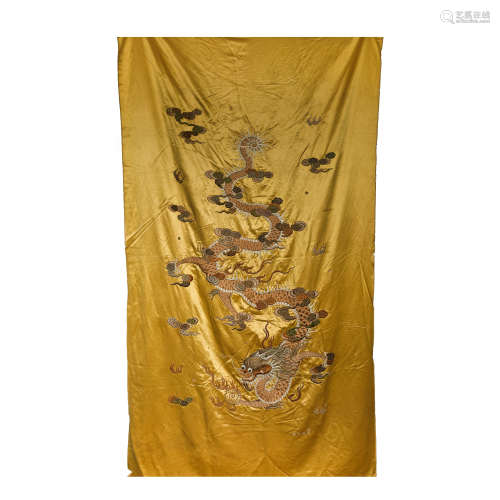 Qing Dynasty, Embroidered Yellow Ground Dragon Hanging Tent