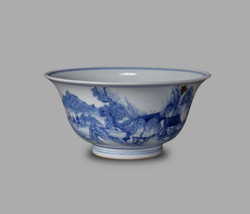 Qing Dynasty, Kangxi Blue and White Bowl with Purple