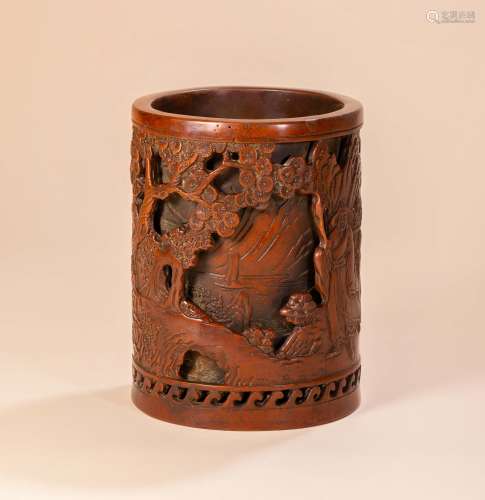 Ming Dynasty, Copper hollow pen holder