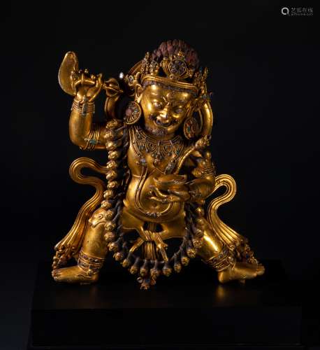Qing Dynasty, A large black gilt bronze Buddha statue in the...
