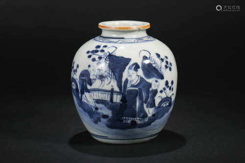 Ming Dynasty,  Blue and white figure big jar