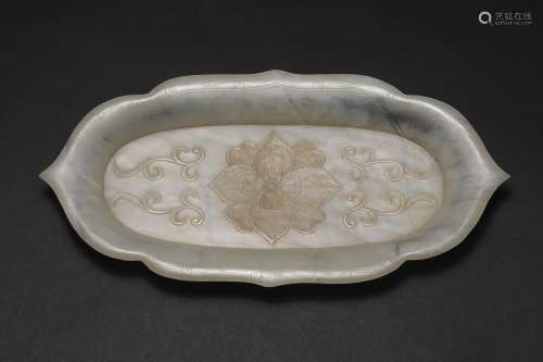 Yuan Dynasty,  Hetian Jade Flower Plate
