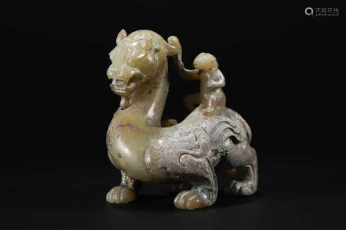 Yuan Dynasty,  Hetian jade beast head decoration