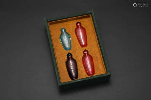 Qing Dynasty, A group of colored glaze poetry snuff bottles