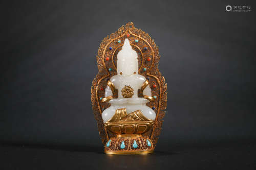 Qing Dynasty,  Hetian Jade Covered with Gold Jade buddha