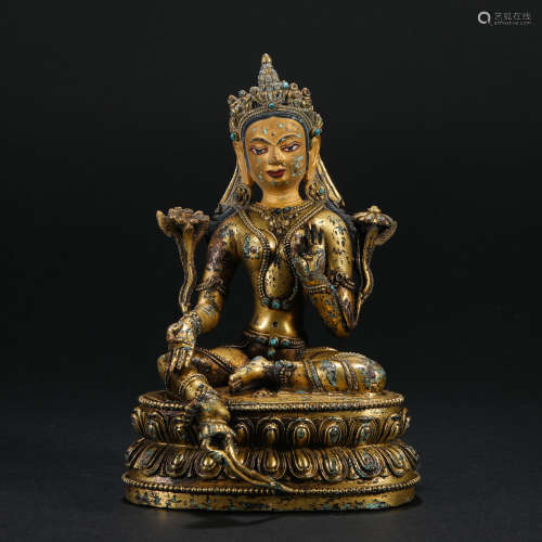 Qing Dynasty,  Inlaid with gold Tara Statue