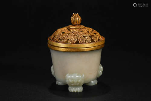 Yuan Dynasty,  Hetian Jade Packed Gold Cup