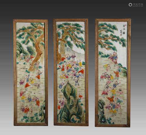 Qing Dynasty, Famille rose Baizi picture hanging screen