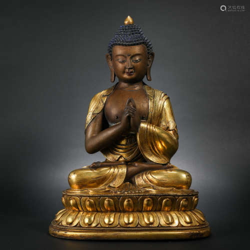 Ming Dynasty,  gilt bronze seated statue of Sakyamuni