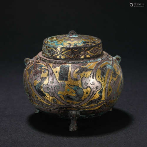 Yuan Dynasty,  Inlaid Gold and Silver Jar