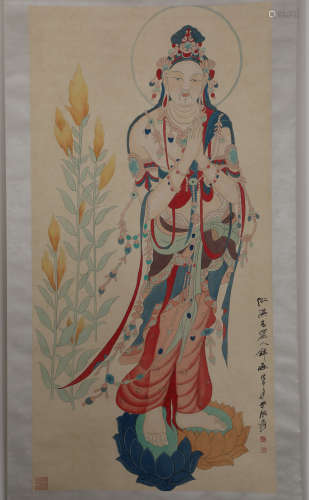 Chinese ink painting Zhang Daqian's Buddha statue