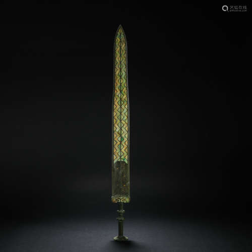 Yuan Dynasty,  Copper inlaid with turquoise sword