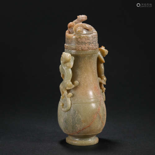 Yuan Dynasty,  Hetian Jade Dragon Jar