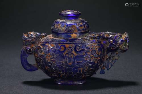 Yuan Dynasty,  Colored Glass Beast Head Pot